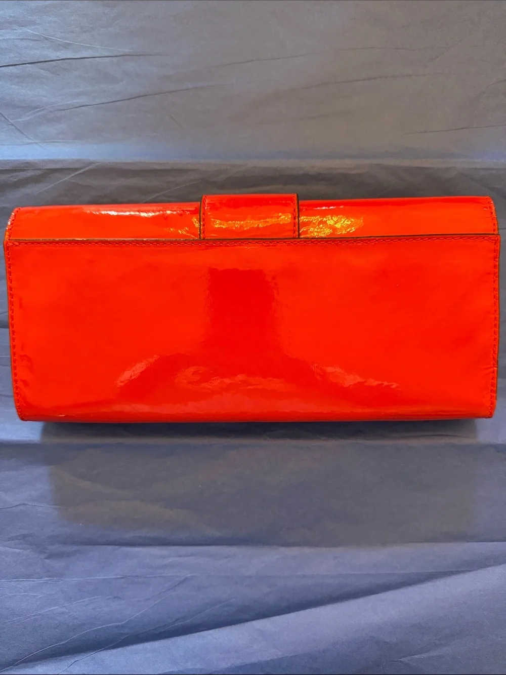 Michael Kors Glossy Orange Patent Leather Clutch with Gold Buckle